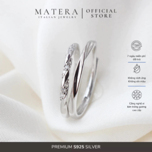 Nhẫn cặp đôi bạc MATERA S925 𝐁𝐥𝐢𝐧𝐤 𝐈𝐧𝐟𝐢𝐧𝐢𝐭𝐲 nạm đá xoáy Mobius vô cực quà tặng người yêu MNH10