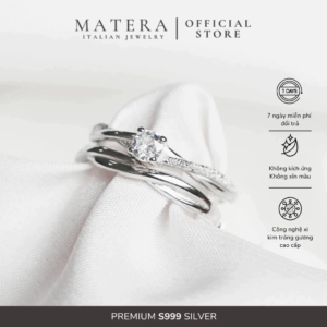 Nhẫn đôi nam nữ 𝐋𝐨𝐯𝐞 𝐓𝐰𝐢𝐬𝐭 MATERA Bạc S999 nút thắt tình yêu nạm đá cao cấp quà tặng người yêu MNH35