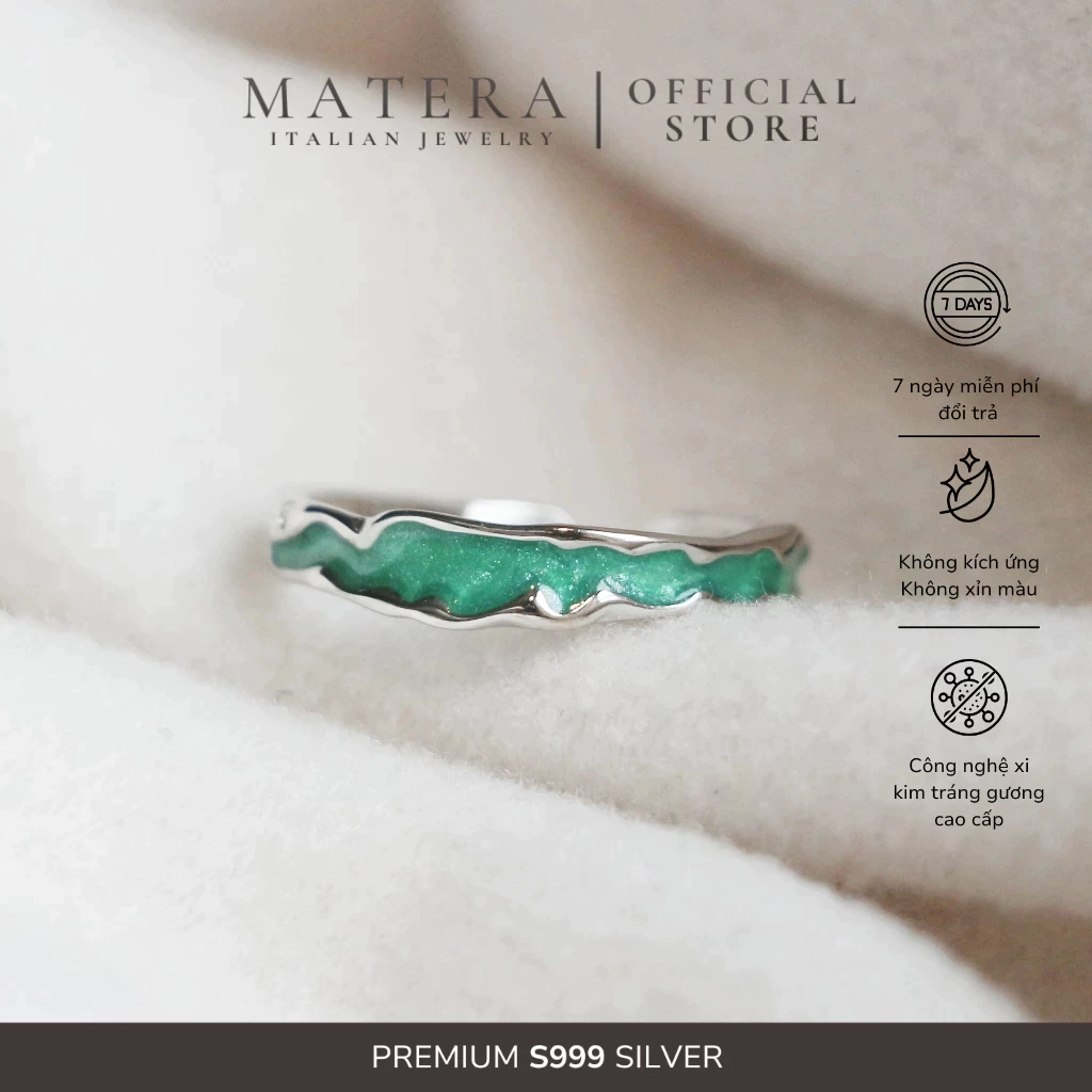 Nhẫn bạc nữ S999 MATERA Emerald Ring chính hãng mặt Tráng Men cao cấp MNH07