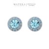 Bông Tai Bạc S925 Phủ Bạch Kim Dáng Nụ Đá Aquamarine Viền Xanh MATERA Celeste Halo MW39