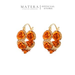 Bông Tai Bạc S925 Phủ Vàng Khuy Bấm Hình Hoa Hồng MATERA Rosé Amour MW13