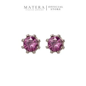 Bông Tai Bạc S925 Dáng Nụ Vương Miện 8 Chấu Đá Tím Hoàng Gia MATERA Tiara Violet MW24