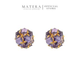 Bông Tai Bạc S925 Phủ Vàng Dáng Nụ Đá Khối Đa Diện Tím MATERA Viola Cube MW21