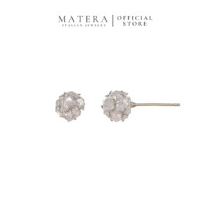 Bông Tai Bạc S925 Phủ Bạch Kim Dáng Nụ Đính Đá Trắng Đa Diện MATERA Crystal Cube MW44