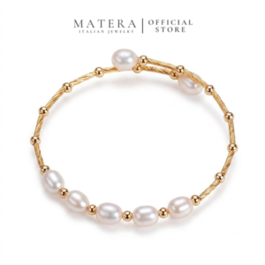 Lắc Tay Nữ Bạc S925 Phủ Vàng 18K Đính Ngọc Trai Tự Nhiên MATERA Pearl Aura MW53