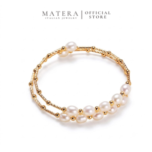 Lắc Tay Nữ Bạc S925 Phủ Vàng 18K Đính Ngọc Trai Tự Nhiên 2 Tầng MATERA Double Pearl