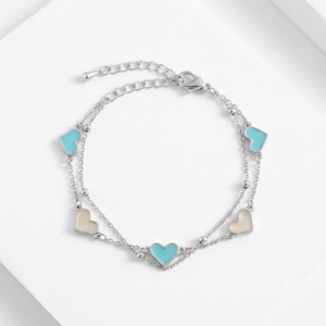 Lắc Tay Nữ Bạc S925 2 Lớp Trái Tim Màu Xanh MATERA Azure Heart MW59