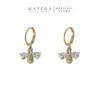 Bông Tai Nữ Bạc S925 Phủ Vàng 14K Dáng Khoen Rủ Charm Con Ong Đính Đá Zircon MATERA Golden Bee MW87