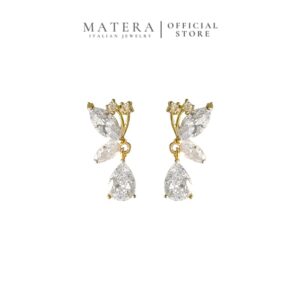 Bông Tai Nữ Bạc S925 Mạ Vàng 14K Dáng Thả Đính Đá Cánh Bướm MATERA Butterfly Grace MW73