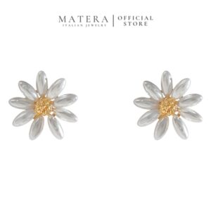 Bông Tai Nữ Bạc S925 Mạ Vàng Đính Xà Cừ Hình Hoa Cúc MATERA Daisy Sunny MW64