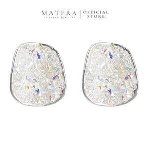 Bông Tai Nữ Bạc S925 Mạ Bạch Kim Dạng Nụ Khảm Pha Lê Vụi Ngũ Sắc MATERA Crystal Druzy MW72