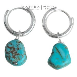 Khuyên Tai Nữ Dáng Tròn Đính Đá Ngọc Lam Tự Nhiên MATERA Turquoise Wave MW61